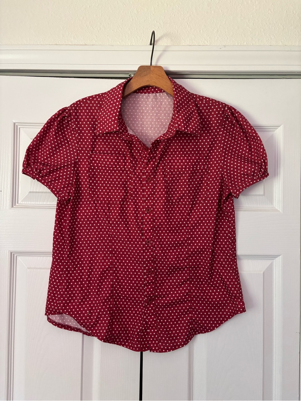 Red Polka Dot Button-Up Y2K Blouse